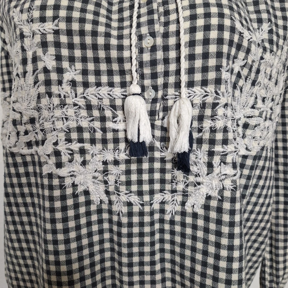 ZARA Trafaluc Gingham Coquette Cottagecore Bohemian Embroidered Babydoll Top M
